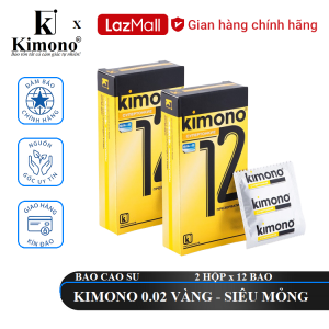 [ KIMONO ] Bộ 2 Hộp Bao cao su Kimono 0.02 Vàng 12 bao – Siêu Mỏng